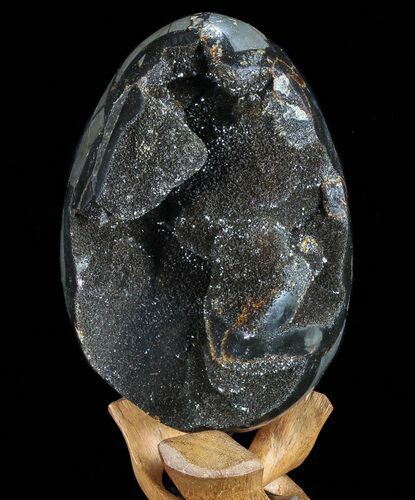Septarian Dragon Egg Geode - Black Crystals #72068